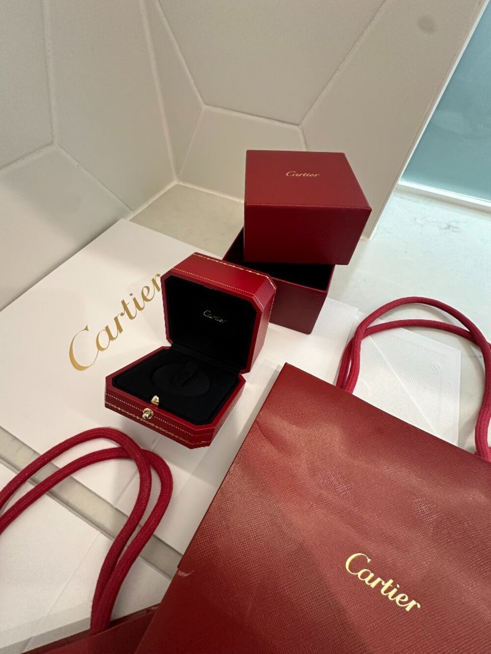 NWT CARTIER - Authentic Display Ring Box + 2 Cartier Gift Boxes + 2 Cartier bags